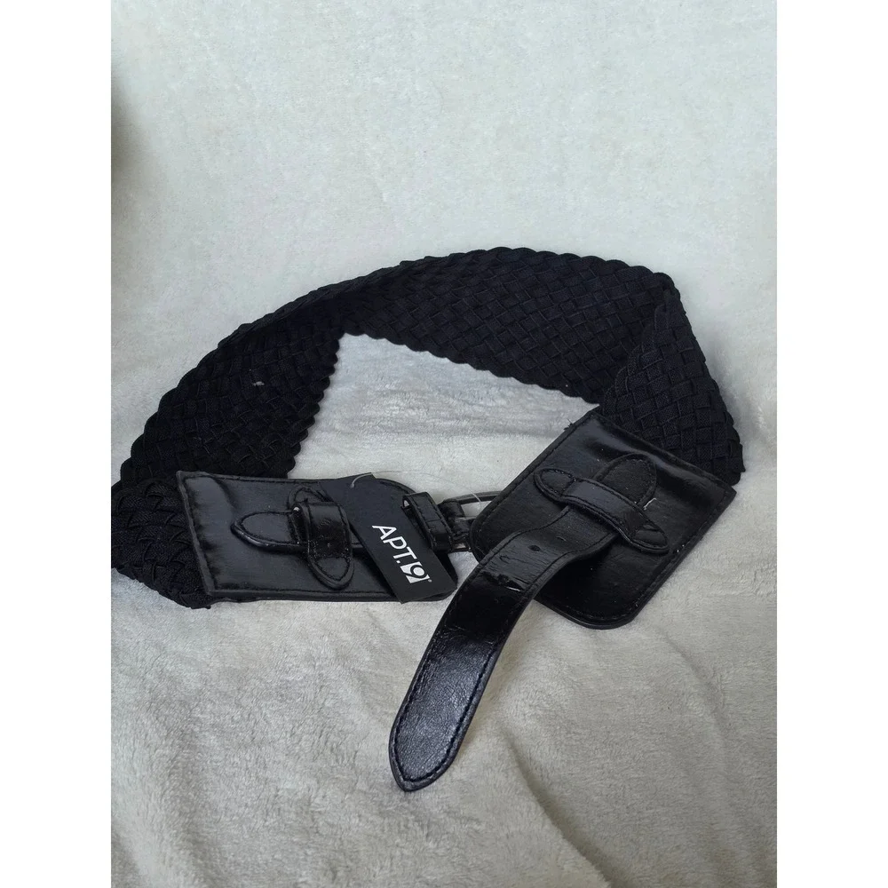 Apt. 9 Womens Black Woven Stretch Belt Wide Elastic Faux Leather Trim S/M